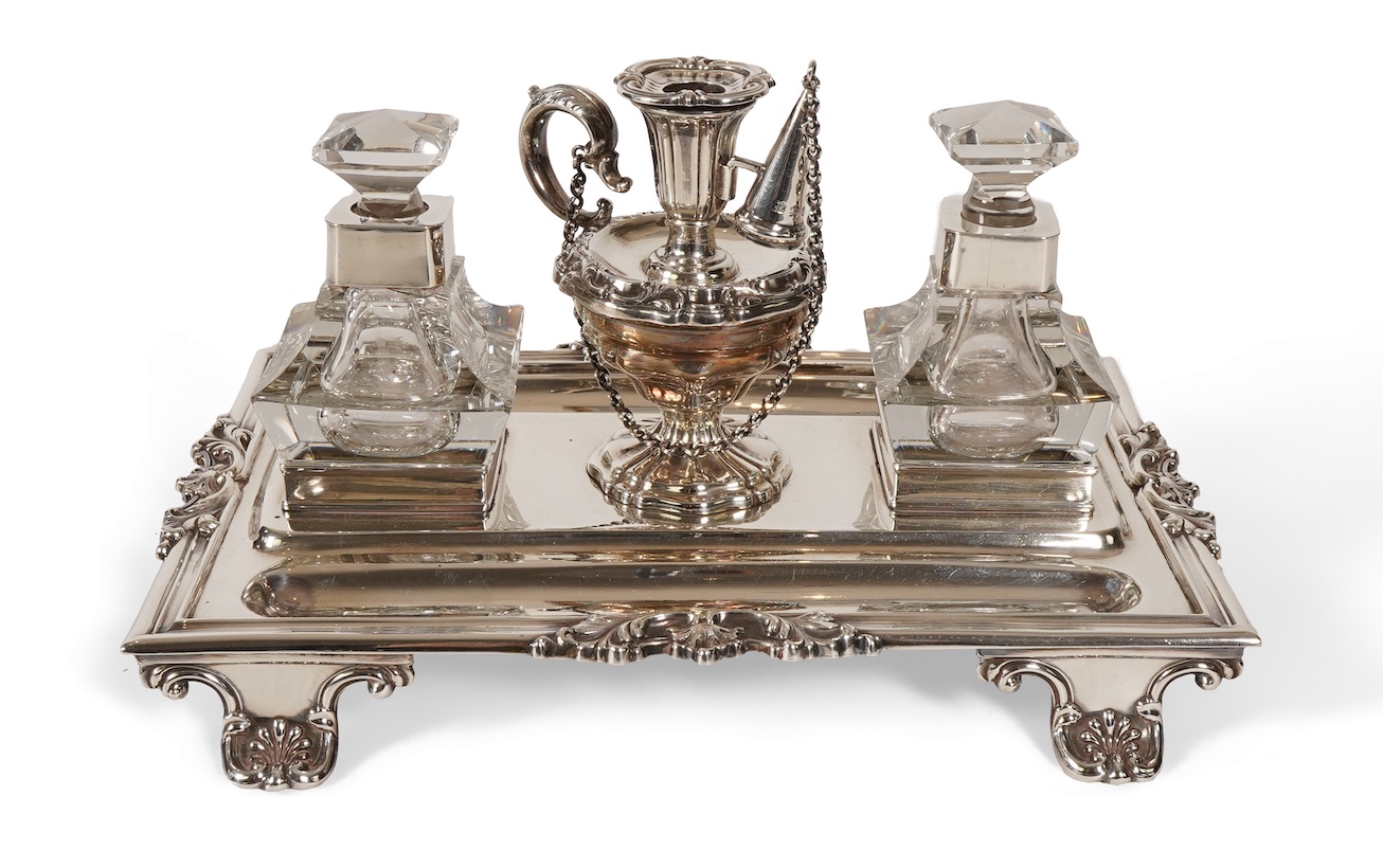 A William IV silver ink stand, by Henry Wilkinson & Co Ltd